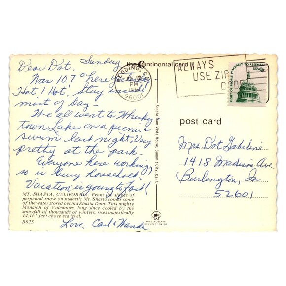 Vintage Postcard Mt Shasta California Snow Capped Mountain View 70s Travel - Picture 2 of 2